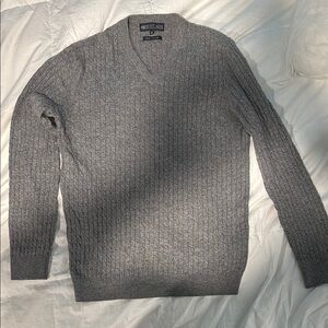 Gray V-Neck Sweater with Ribbed Texture